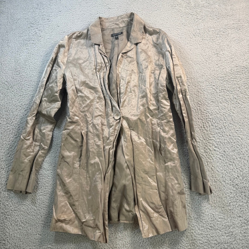 Eileen Fisher Womens S Metallic Gold Longline Single Button Blazer Jacket